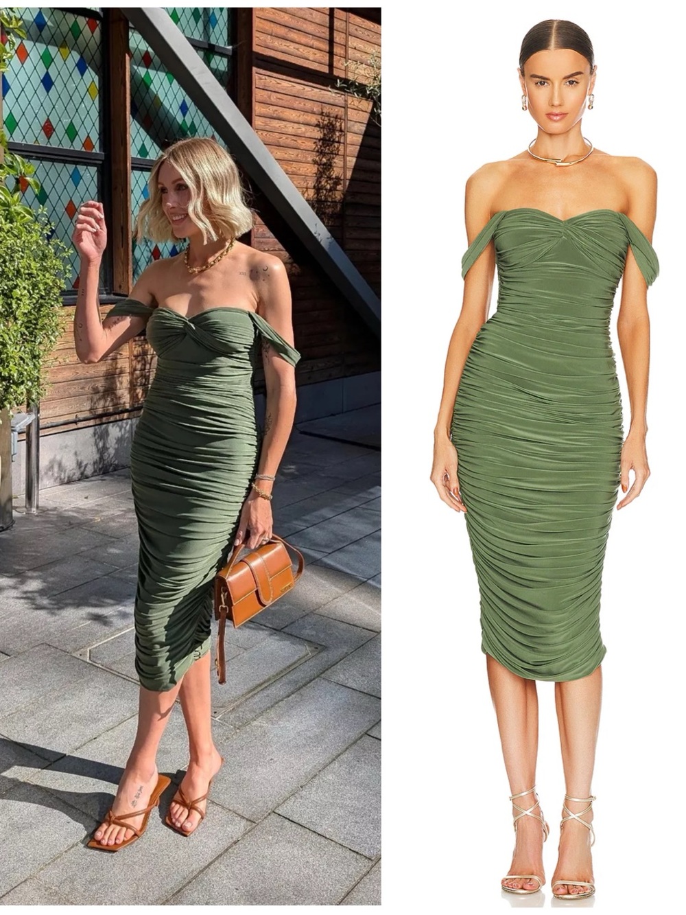 NWT Norma Kamali Walter Shirred Midi Dress with Winglet Sleeves Celadon Size XS